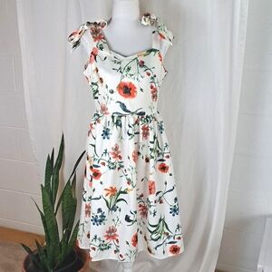 Floral sweetheart summer dress bow tie shoulders szS